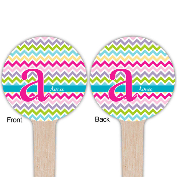 Colorful Chevron Wooden 4" Food Pick - Round - Double Sided - Front & Back