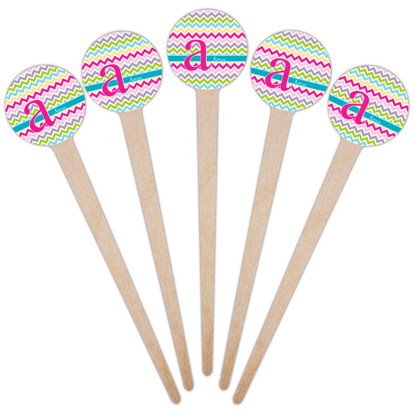 Colorful Chevron Wooden 4" Food Pick - Round - Fan View