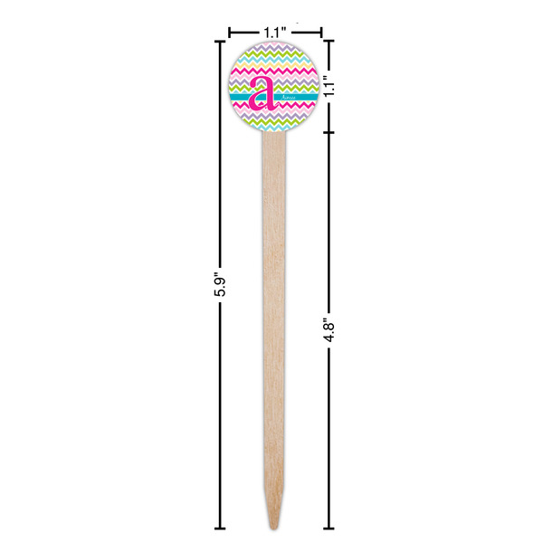 Colorful Chevron Wooden 6" Food Pick - Round - Dimensions