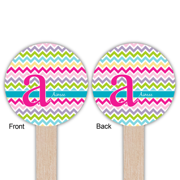 Colorful Chevron Wooden 6" Food Pick - Round - Double Sided - Front & Back