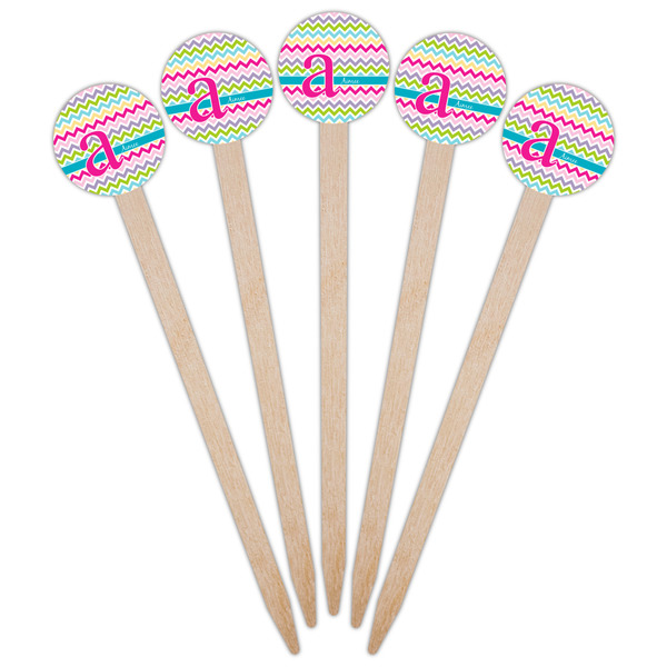 Colorful Chevron Wooden 6" Food Pick - Round - Fan View