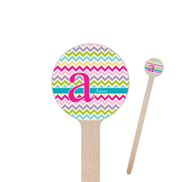 Custom Colorful Chevron 6" Round Wooden Stir Sticks - Double Sided (Personalized)