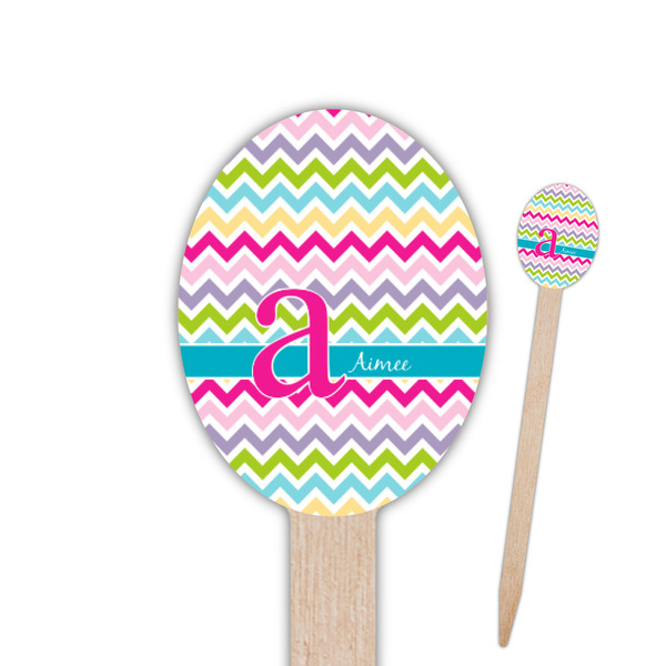 Custom Colorful Chevron Oval Wooden Food Picks - Single Sided (Personalized)