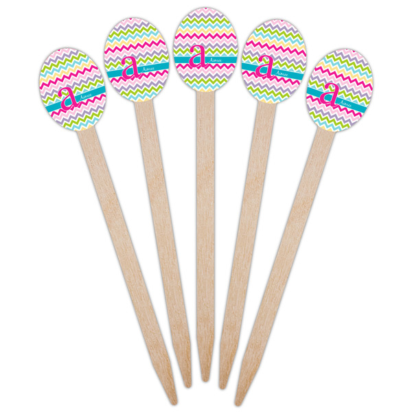 Colorful Chevron Wooden Food Pick - Oval - Fan View