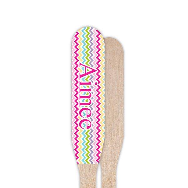 Colorful Chevron Wooden Food Pick - Paddle - Single Sided - Front & Back