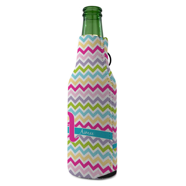 Colorful Chevron Zipper Bottle Cooler - ANGLE (bottle)
