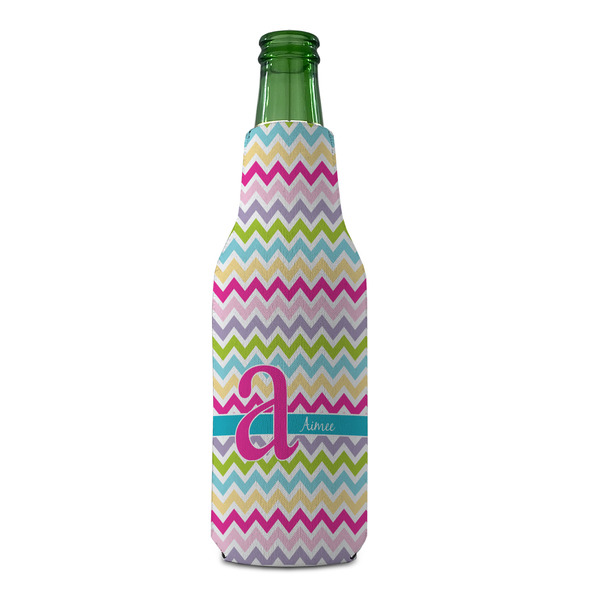 Colorful Chevron Zipper Bottle Cooler - FRONT (bottle)