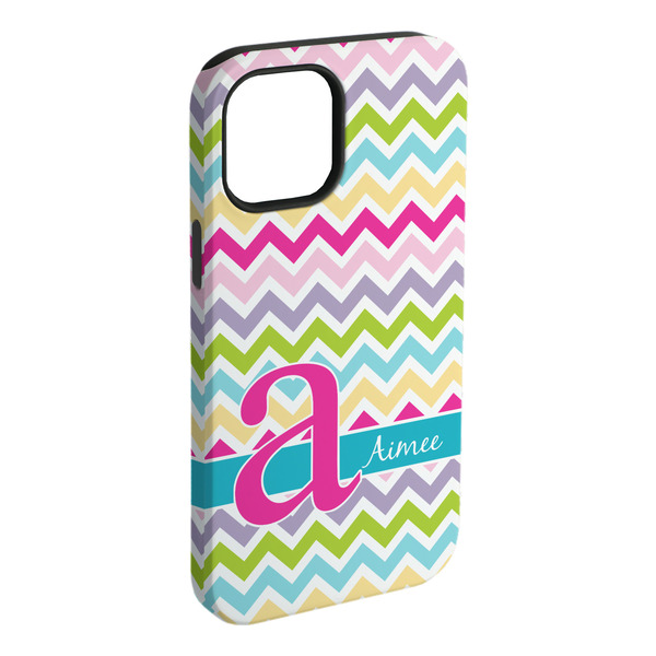 Custom Colorful Chevron iPhone Case - Rubber Lined - iPhone 15 Plus (Personalized)