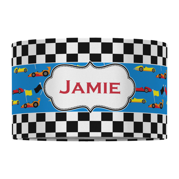 Checkers & Racecars 12" Drum Lampshade - FRONT (Fabric)