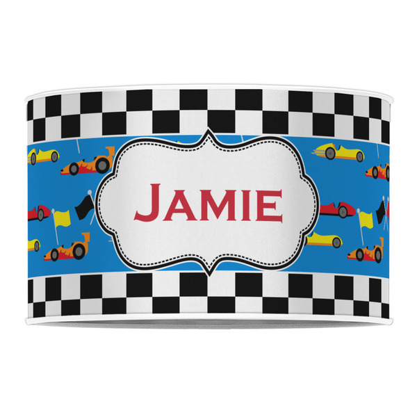 Checkers & Racecars 12" Drum Lampshade - FRONT (Poly Film)