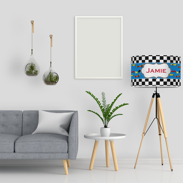 Checkers & Racecars 12" Drum Lampshade - LIFESTYLE