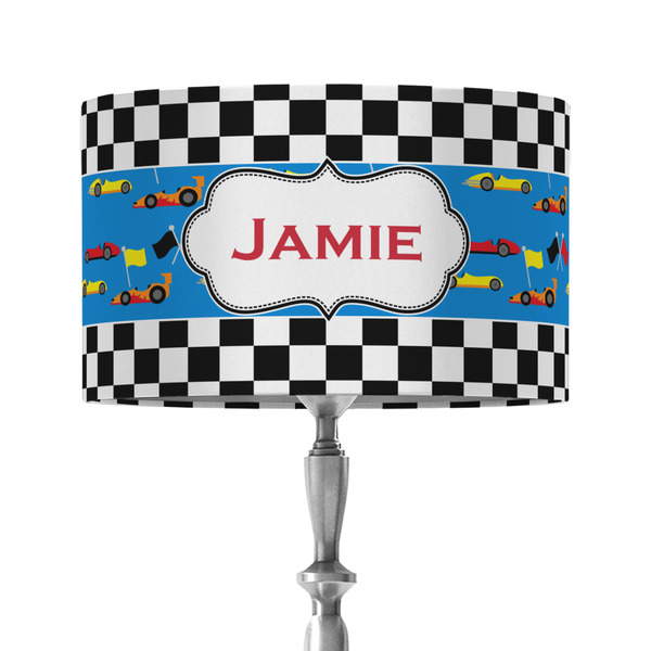 Custom Checkers & Racecars 12" Drum Lamp Shade - Fabric (Personalized)