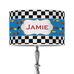 Checkers & Racecars 12" Drum Lamp Shade - Poly-film (Personalized)