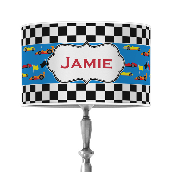 Custom Checkers & Racecars 12" Drum Lamp Shade - Poly-film (Personalized)