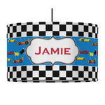 Checkers & Racecars 12" Drum Pendant Lamp - Fabric (Personalized)