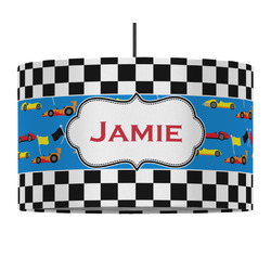 Checkers & Racecars 12" Drum Pendant Lamp - Fabric (Personalized)