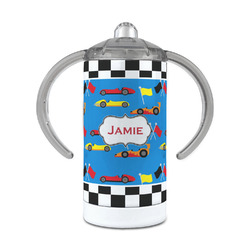 Checkers & Racecars 12 oz Stainless Steel Sippy Cup (Personalized)