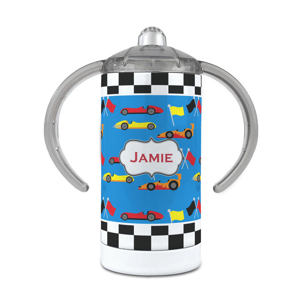 Custom Checkers & Racecars 12 oz Stainless Steel Sippy Cup (Personalized)