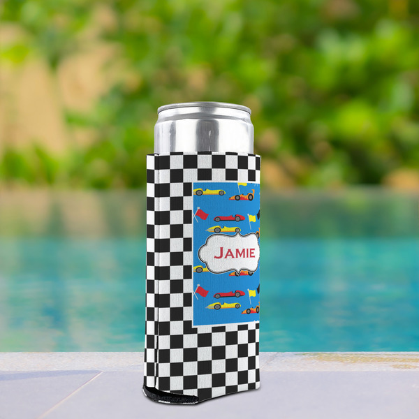 Checkers & Racecars Can Cooler - Tall 12oz - In Context