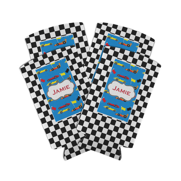Custom Checkers & Racecars Can Cooler (tall 12 oz) - Set of 4 (Personalized)