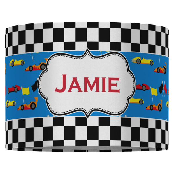 Checkers & Racecars 16" Drum Lampshade - FRONT (Fabric)