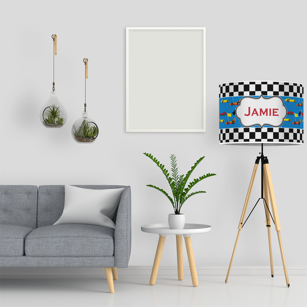 Checkers & Racecars 16" Drum Lampshade - LIFESTYLE