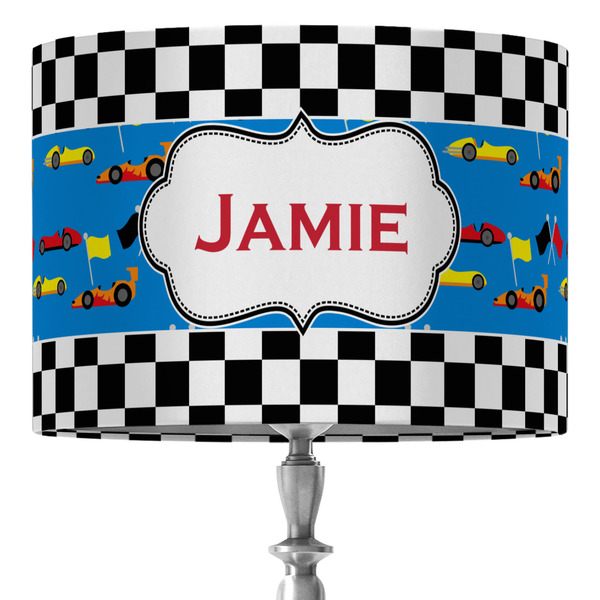 Custom Checkers & Racecars 16" Drum Lamp Shade - Fabric (Personalized)