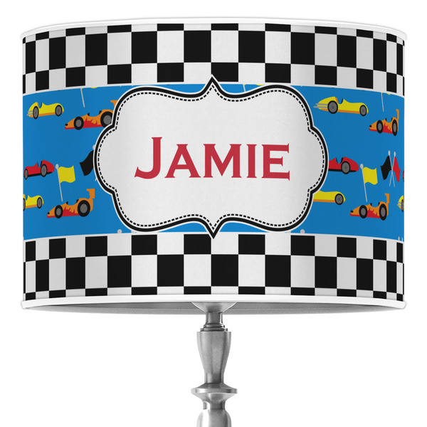 Custom Checkers & Racecars 16" Drum Lamp Shade - Poly-film (Personalized)