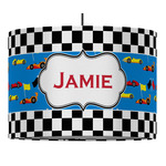 Checkers & Racecars 16" Drum Pendant Lamp - Fabric (Personalized)