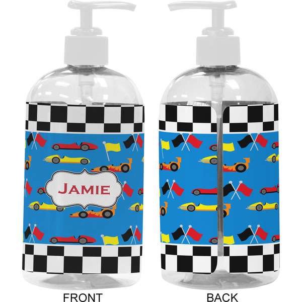 Checkers & Racecars 16 oz Plastic Liquid Dispenser- Approval- White
