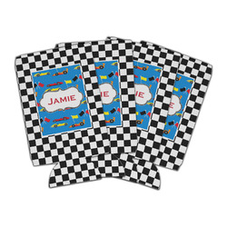 Checkers & Racecars Can Cooler (16 oz) - Set of 4 (Personalized)