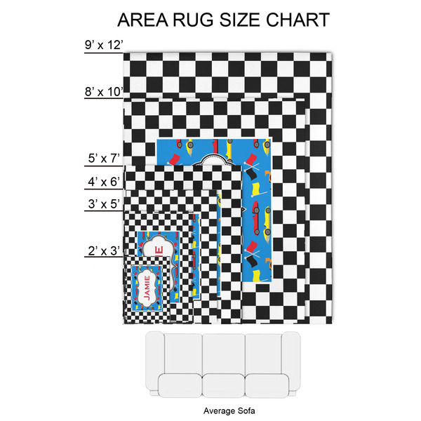 Checkers & Racecars 2'x3' Indoor Area Rugs - Size Chart