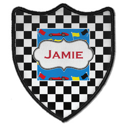 Checkers & Racecars Iron On Shield Patch B w/ Name or Text