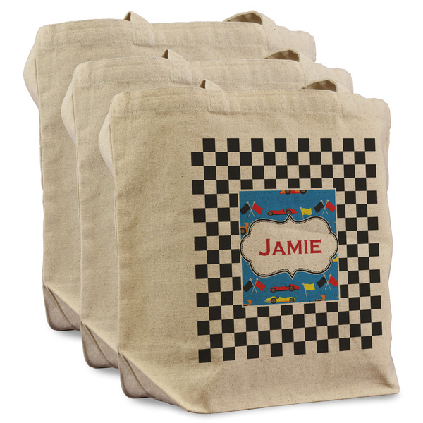 Custom Checkers & Racecars Reusable Cotton Grocery Bags - Set of 3 (Personalized)