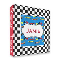 Checkers & Racecars 3 Ring Binder - Full Wrap (Personalized)