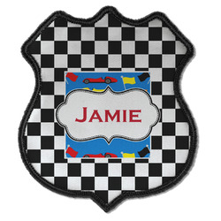 Checkers & Racecars Iron On Shield Patch C w/ Name or Text