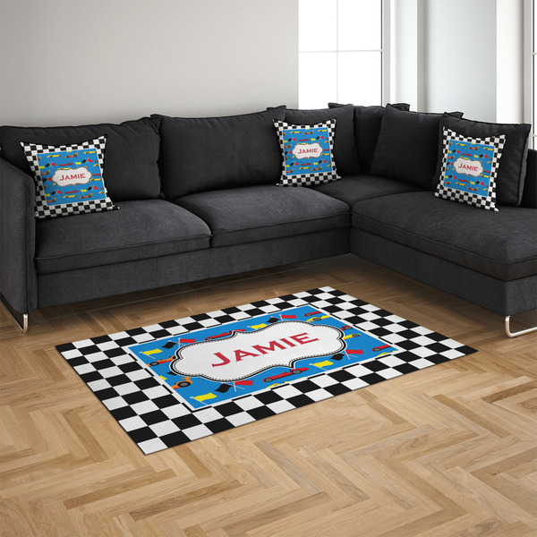 Checkers & Racecars 4'x6' Indoor Area Rugs - IN CONTEXT