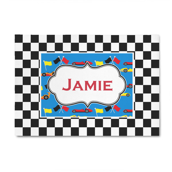 Custom Checkers & Racecars 4' x 6' Indoor Area Rug (Personalized)