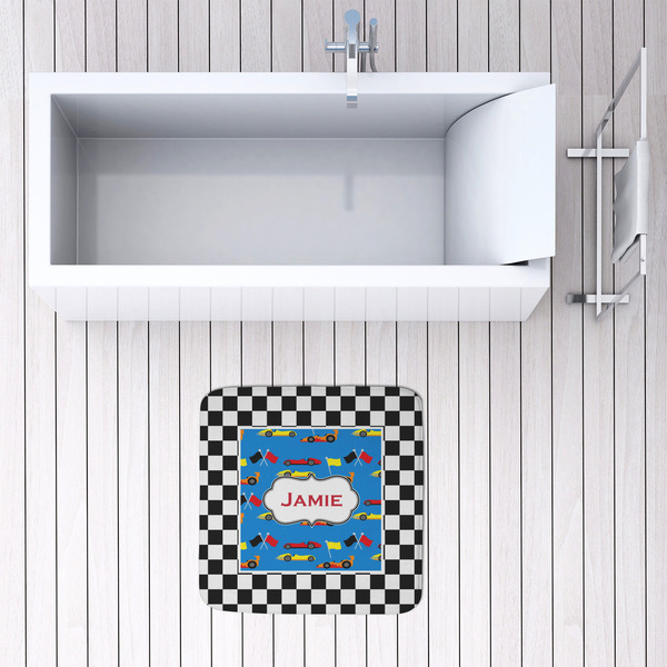 Checkers & Racecars 48x48 Foam Memory Mat - LIFESTYLE