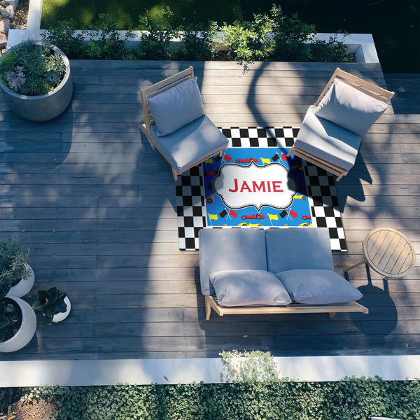 Checkers & Racecars 5'x7' Patio Rug - In context