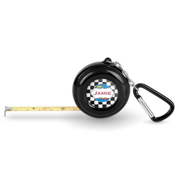 Custom Checkers & Racecars Pocket Tape Measure - 6 Ft w/ Carabiner Clip (Personalized)