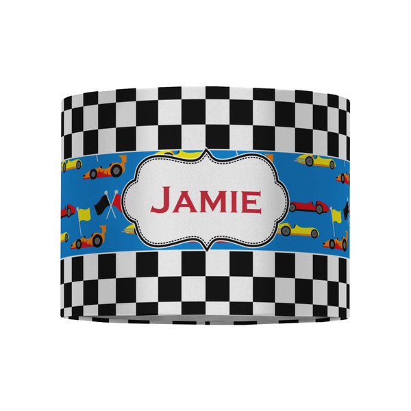 Checkers & Racecars 8" Drum Lampshade - FRONT (Fabric)