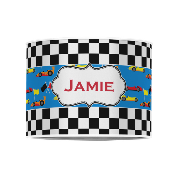 Checkers & Racecars 8" Drum Lampshade - FRONT (Poly Film)