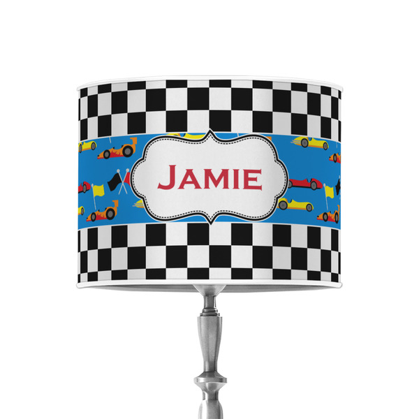 Checkers & Racecars 8" Drum Lampshade - ON STAND (Poly Film)