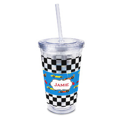Checkers & Racecars 16oz Double Wall Acrylic Tumbler with Lid & Straw - Full Print (Personalized)