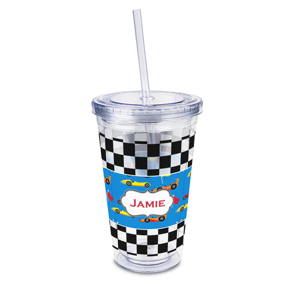 Custom Checkers & Racecars 16oz Double Wall Acrylic Tumbler with Lid & Straw - Full Print (Personalized)