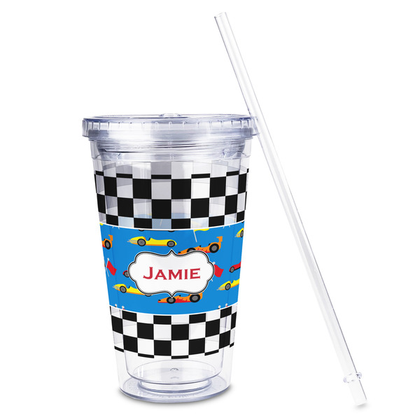 Checkers & Racecars Acrylic Tumbler - Full Print - Front straw out