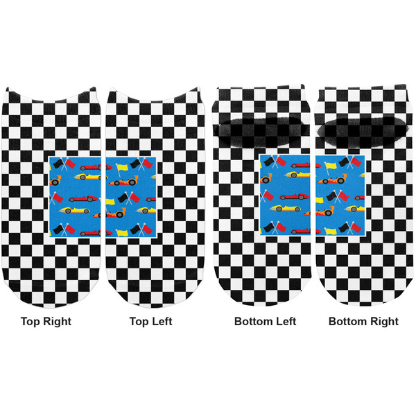 Checkers & Racecars Adult Ankle Socks - Double Pair - Front and Back - Apvl
