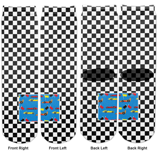 Checkers & Racecars Adult Crew Socks - Double Pair - Front and Back - Apvl