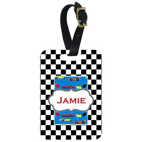 Custom Checkers & Racecars Metal Luggage Tag w/ Name or Text